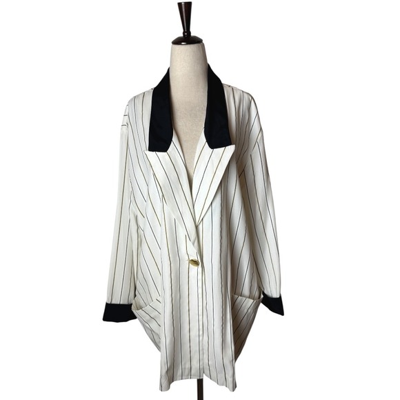 Alexis Jackets & Blazers - Alexis Blazer Women XL White Black Striped Single Breasted Oversized Preppy